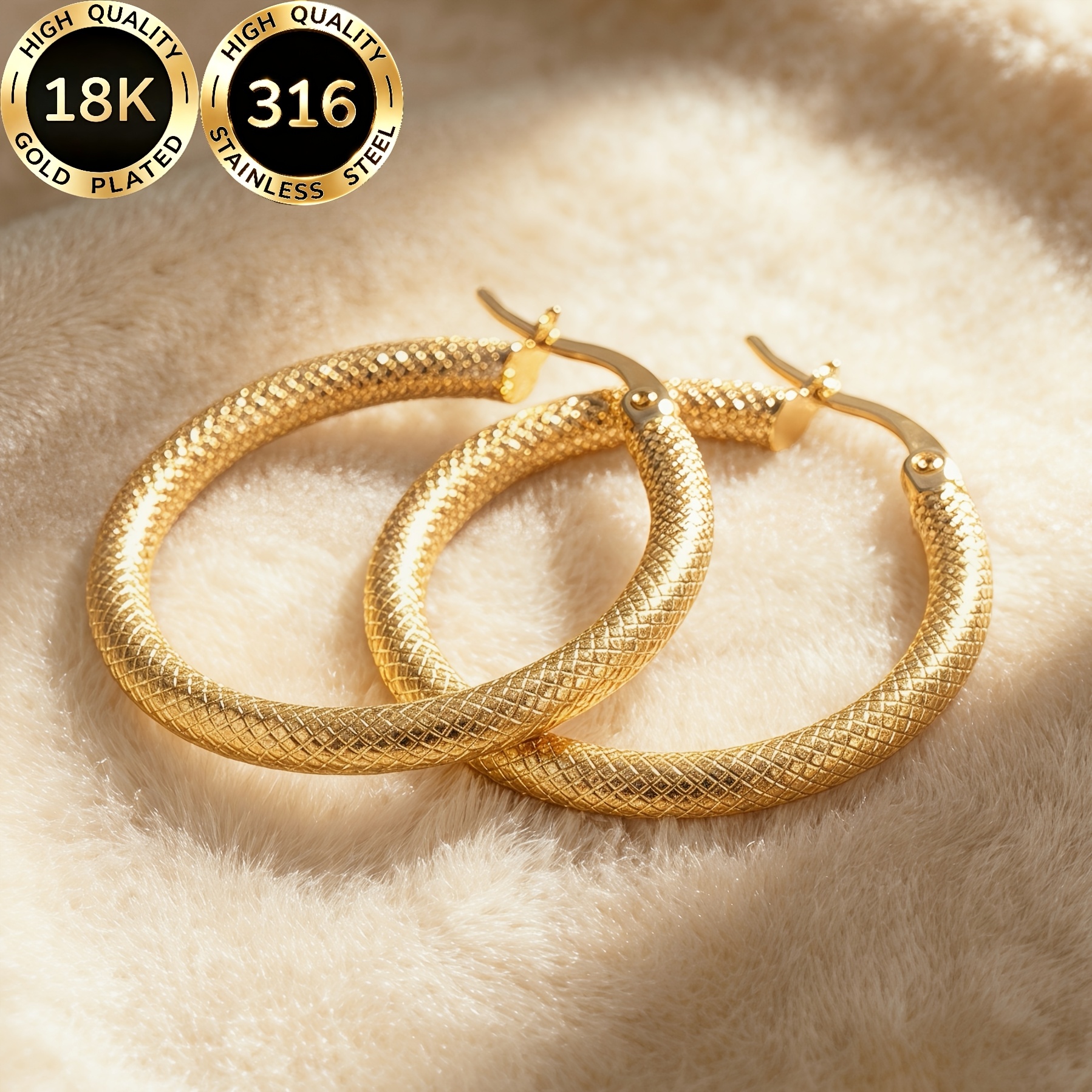 Women's 18K Gold Plated Stainless Steel Carved Pattern Earrings